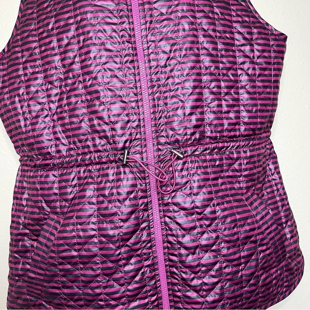 Chicos Zenergy Reversible Quilted Vest Berry Black Stripe Women Large Sleeveless